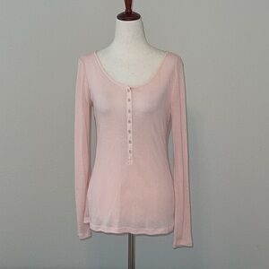 W.H.B.M Pink Ribbed Henley Lightweight Long Sleeve Top Sz. S